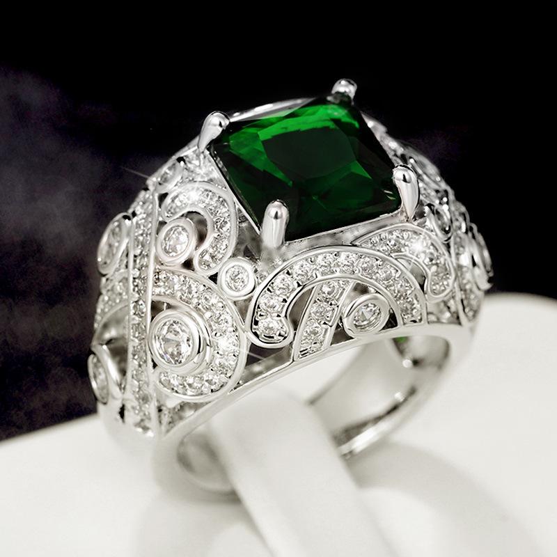 French Color Treasure High-End Emerald Ring, Niche Design Light Luxury Versatile Zircon Women'S Ring