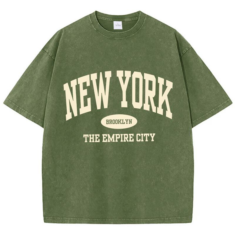 New York Brooklyn Letter Printed Washed TShirts Women Cotton Tops Comfortable Distressed ONeck T Shirts Summer Womans Clothes