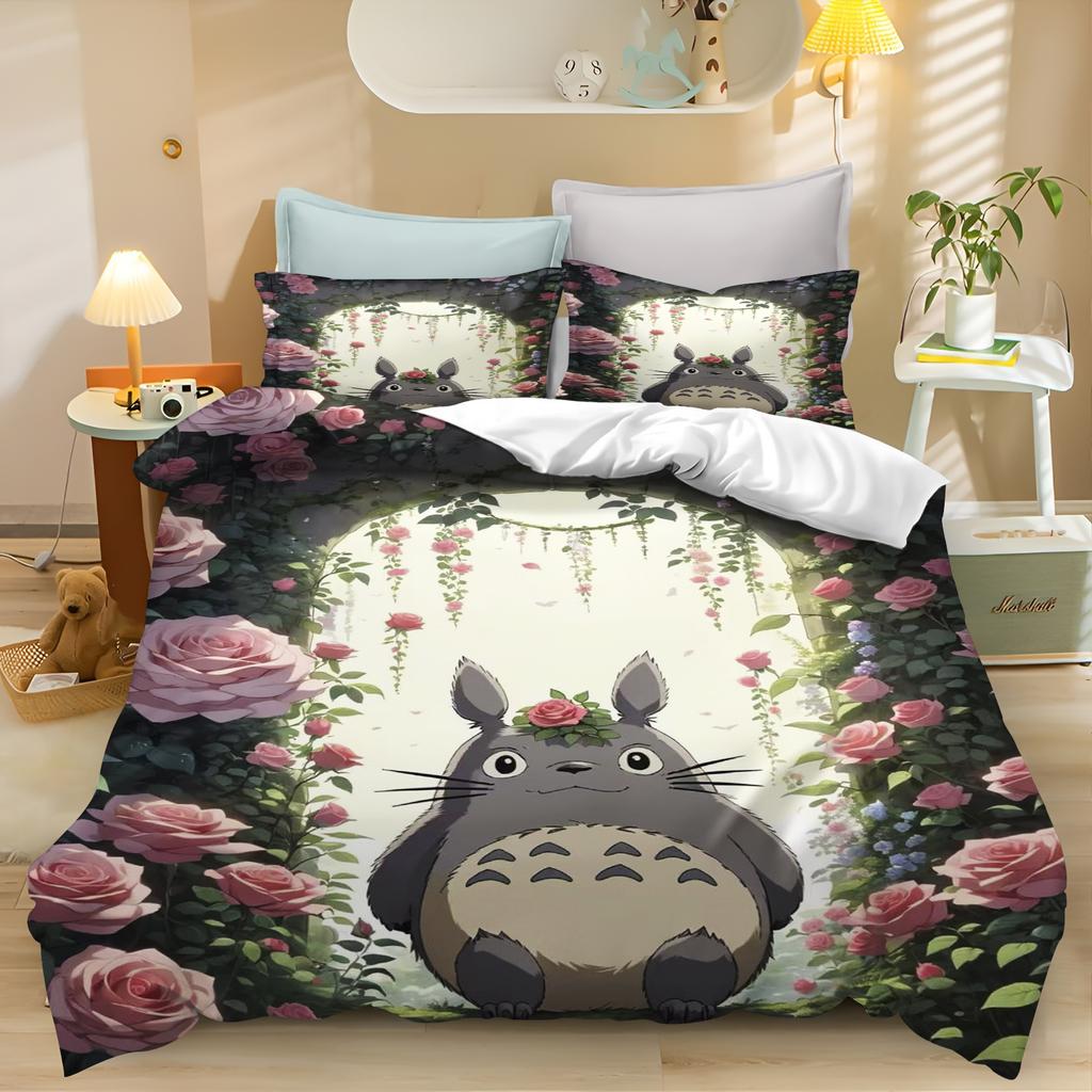Anime Duvet Cover Pillowcase Bedding Set T-TotoroS Kawaii Adult Boy Girl Bedroom Decoration Children Single Double Large Size