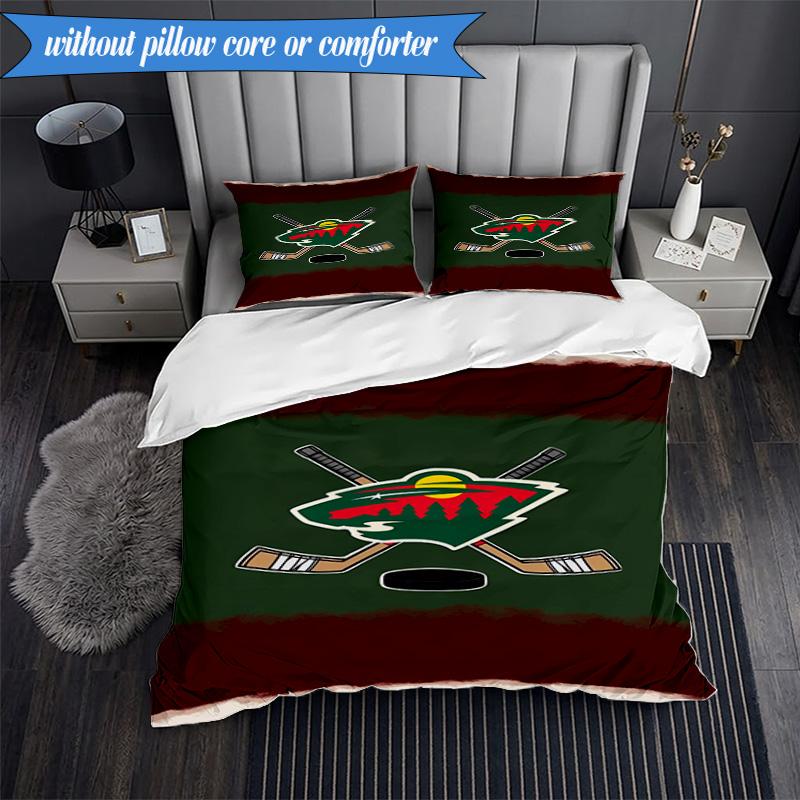 3PCS Minnesota Hockey Team Bedding Set,Including 1pc Duvet Cover And 2pcs Pillowcases Perfect for Bedroom, Dormitory, Fan Christmas gift