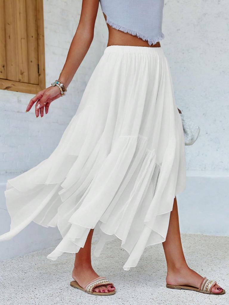 Women's Bohemian Maxi Skirt Flowy Asymmetric High Low Hem Casual Skirt