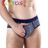 1 шт., мужские трусы в полоску с открытием, мужские хлопковые трусы с принтом, сексуальные мужские трусы