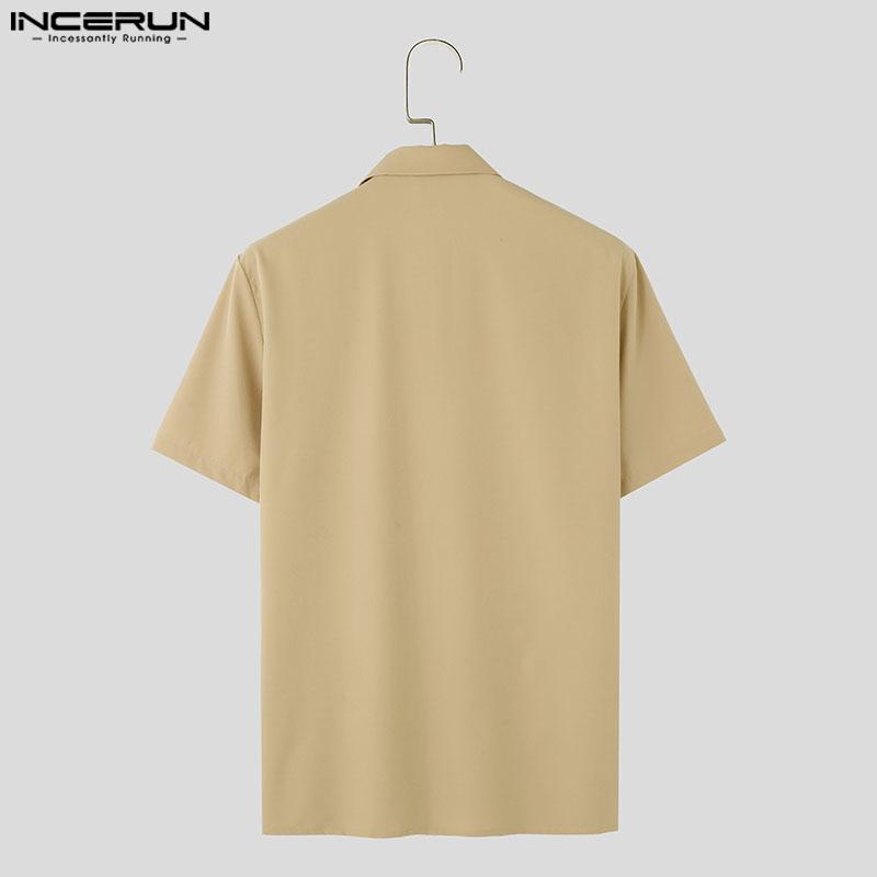 INCERUN Мужские летние рубашки с лацканами и пуговицами, повседневная рабочая одежда, офисные топы
