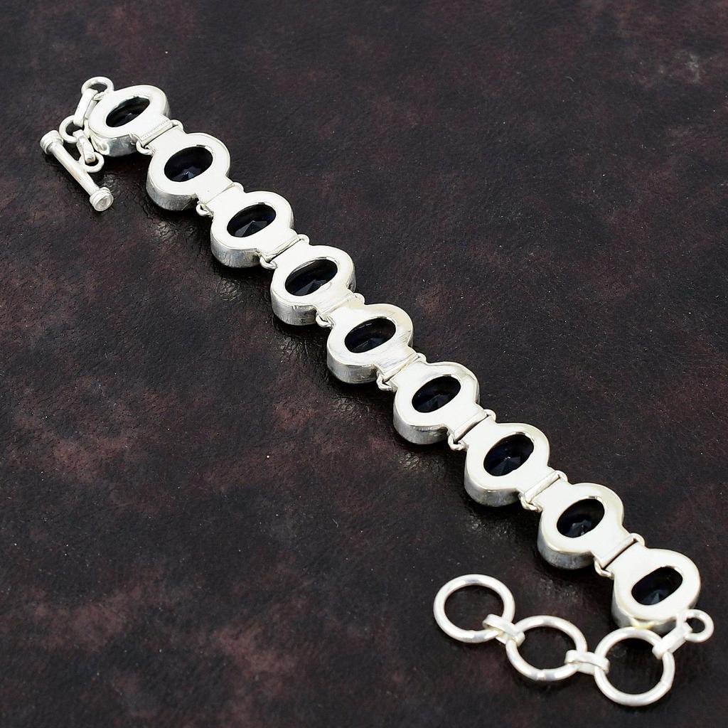 Faceted Tanzanite Quartz Bracelet Real Gemstone Jewelry 925 Sterling Silver Bracelet Adjustable Chain Bracelet Handmade Jewelry Gift For Mom