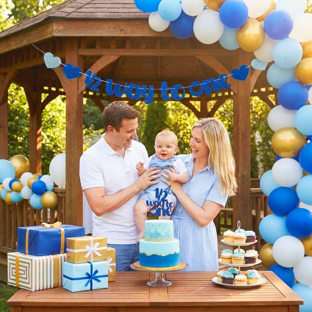 2pcs Half Way To One 1/2 Birthday Cake Topper 6 Months Birthday Decorations  for Baby Birthday