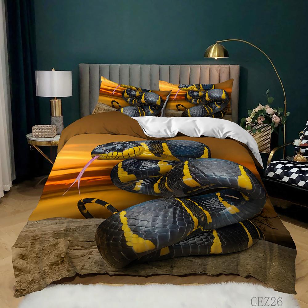 Комплект постельного белья с 3D-змеей King Size, комплект постельного белья с изображением диких животных и ужасов, полиэстер, жуткий чехол в стиле дикой природы