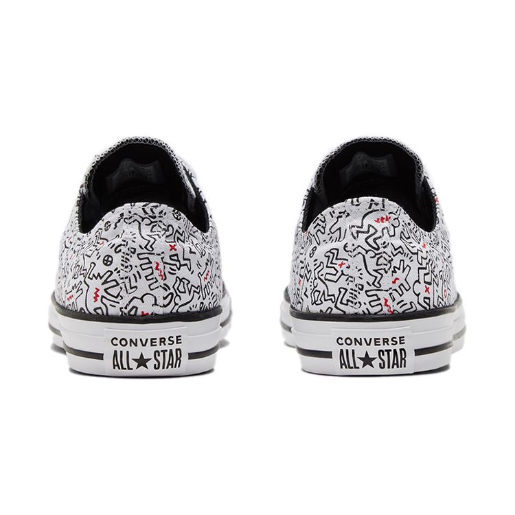 Converse Кит Haring x Chuck Taylor All Star Low Танцующие Фигуры Принт по всей поверхности Белый Черный Красный 171860C Унисекс Низкие Кеды из Канваса для Повседневной Жизни