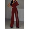 Women's Plus Size Fashion Sexy Oblique Shoulder High Split Jumpsuit