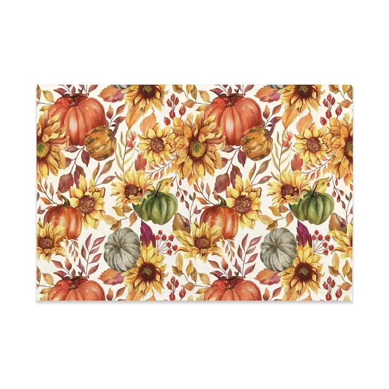 Happy Fall Sunflowers Pumpkins Dwarfs Maple Leaves Placemats For Dining Table Kitchen Linen 1PC 30x45CM