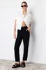 Women's Trousers Fashion New Season Black Cigarette Ribbed Woven Trousers