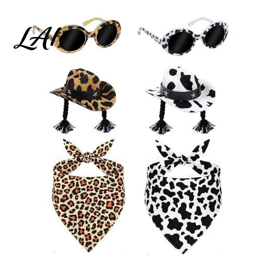 Trendy Miniature Accessory Pieces Porch Goose Costume Set Leopard Cow Print Bandana Hat Sunglasses Outfit Western Decorative Accessories Cowboy Mini