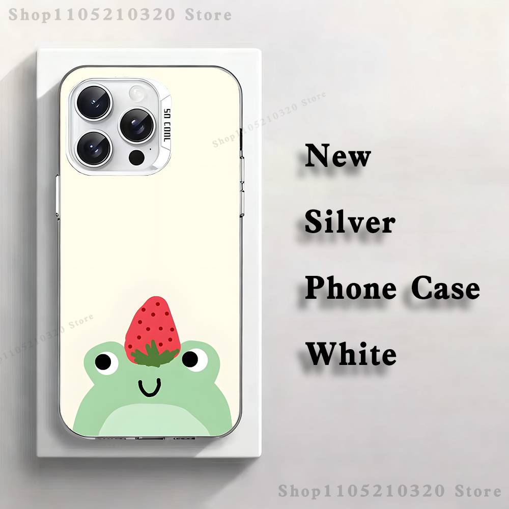 Чехол для телефона с рисунком лягушки и клубники для iPhone 17,16,15,14,13,12,11,Pro,XS,Max,Plus,Mini,SE4,E белый Матовый Ударопрочный Чехол