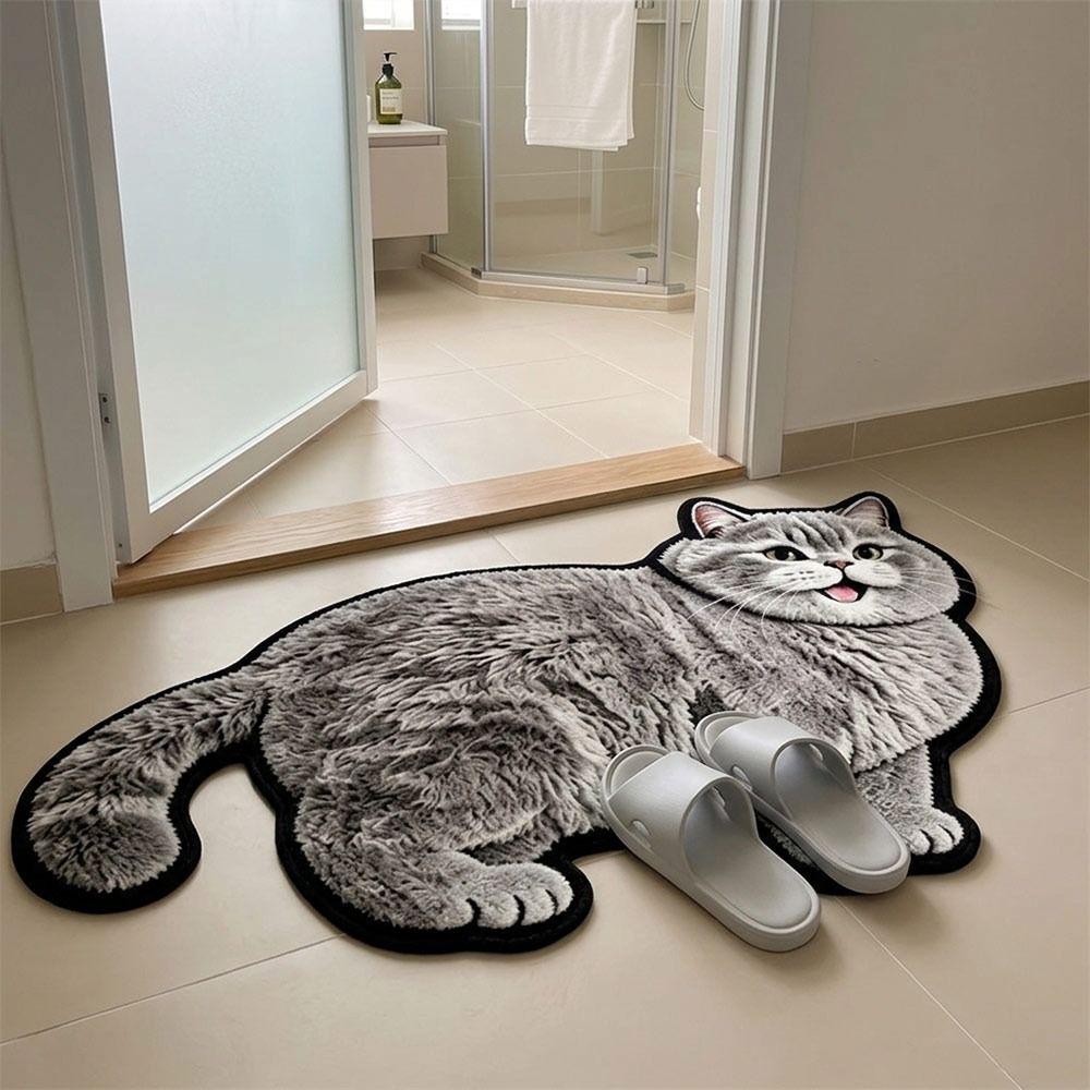 Special-shaped Cat Floor Mat Absorbent Animal Door Mat Cute Cat Shaped Rug Bedroom Decor