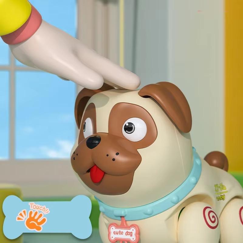 Игрушки для обучения лазанию для малышей 1 шт., детский электрический спрей, пукающий мопс, свет, музыка, имитация домашних животных