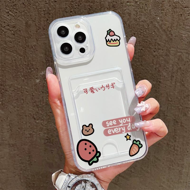 Силиконовый чехол-карман для карт для Xiaomi Redmi Note 14 13 12 11 10 iPhone 17 16 14 13 Pro Samsung S23 S24 S25 Крышка Прозрачный бампер для телефона