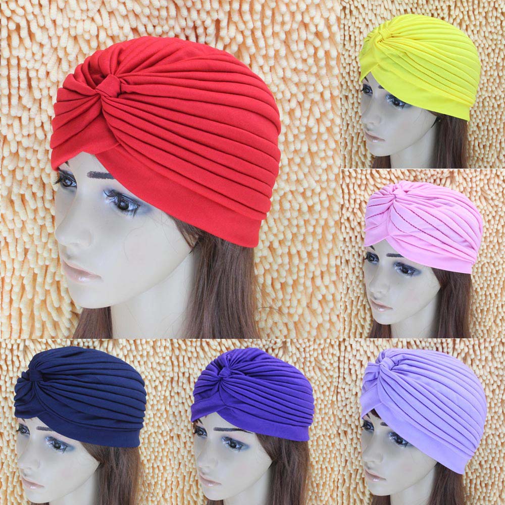 Solid Color Headbands Beanies Head Wraps Elastic Indian Headscarf Muslim Cap Turban Hats Muslim Hat