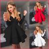 Beautife Sexy Women Mini-dress V-neck Off-shoulder Slim Pleated Dress Ball Gown One-piece Dress