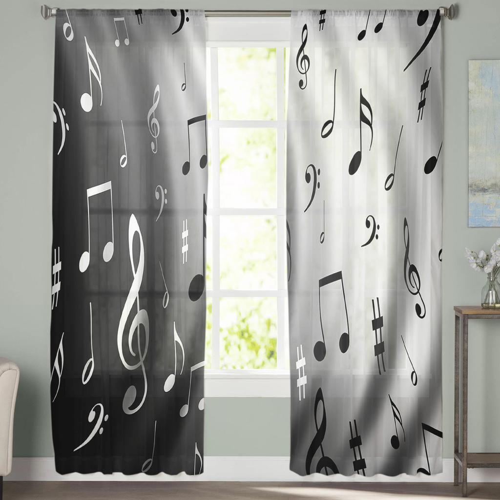 Волна воды музыка черно-белые музыкальные ноты прозрачные шторы для гостиной спальни украшения оконные вуали утренняя тюлевая занавеска