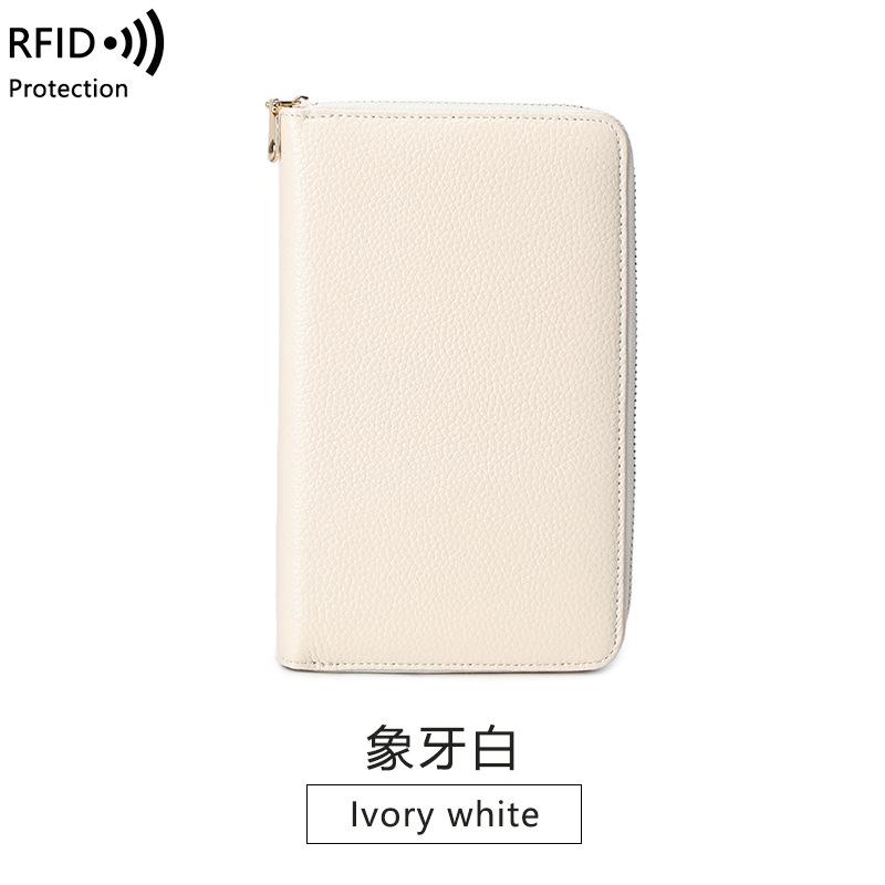 New Anti-magnetic Women's Wallet First Layer Cowhide Long Zipper Passbook Bag Large Capacity Leather Passport Wallet