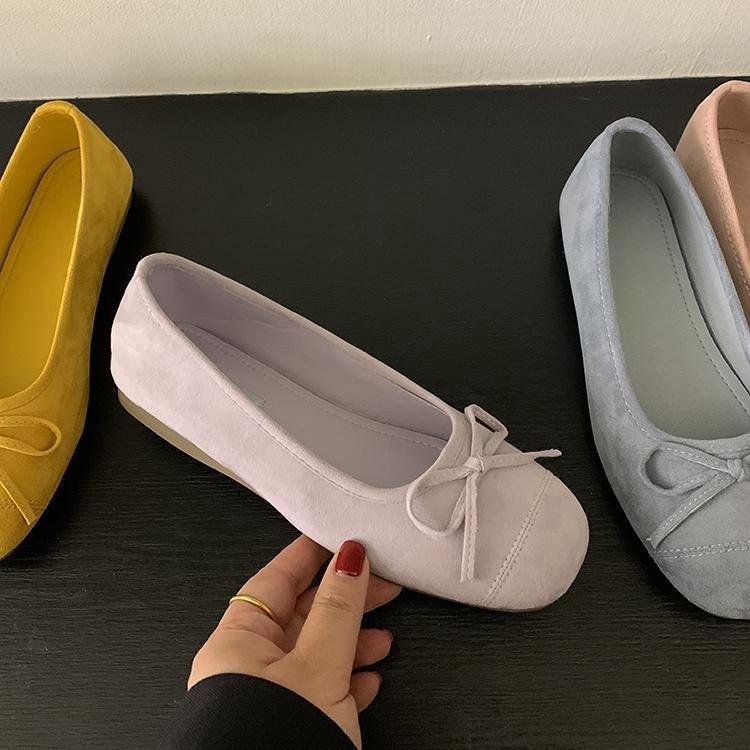 French Gentle Bow Blue Small Single Shoes Flat Ballet Shoes Early Spring New Soft-soled Shallow Mouth Women's Shoes Ladyshoes