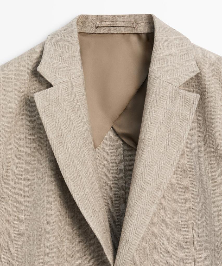 Massimo Dutti Herringbone Stripe Linen Blazer