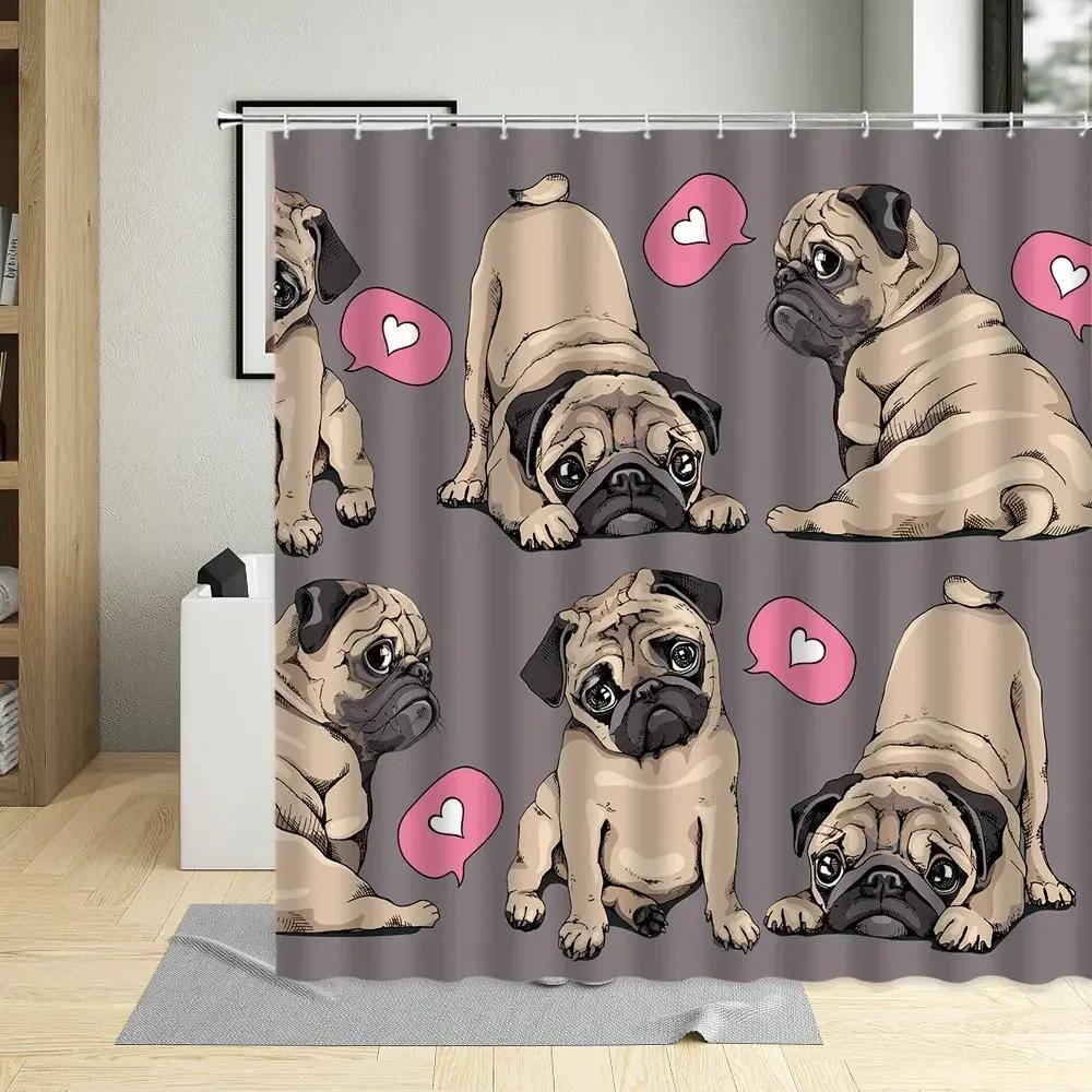 Pdpfunny-Rideau De Douche À Motif De Chien Chiot, Tissu Polyester Impermable,Dcoration D'Intrieur Avec Crochets, Cratif