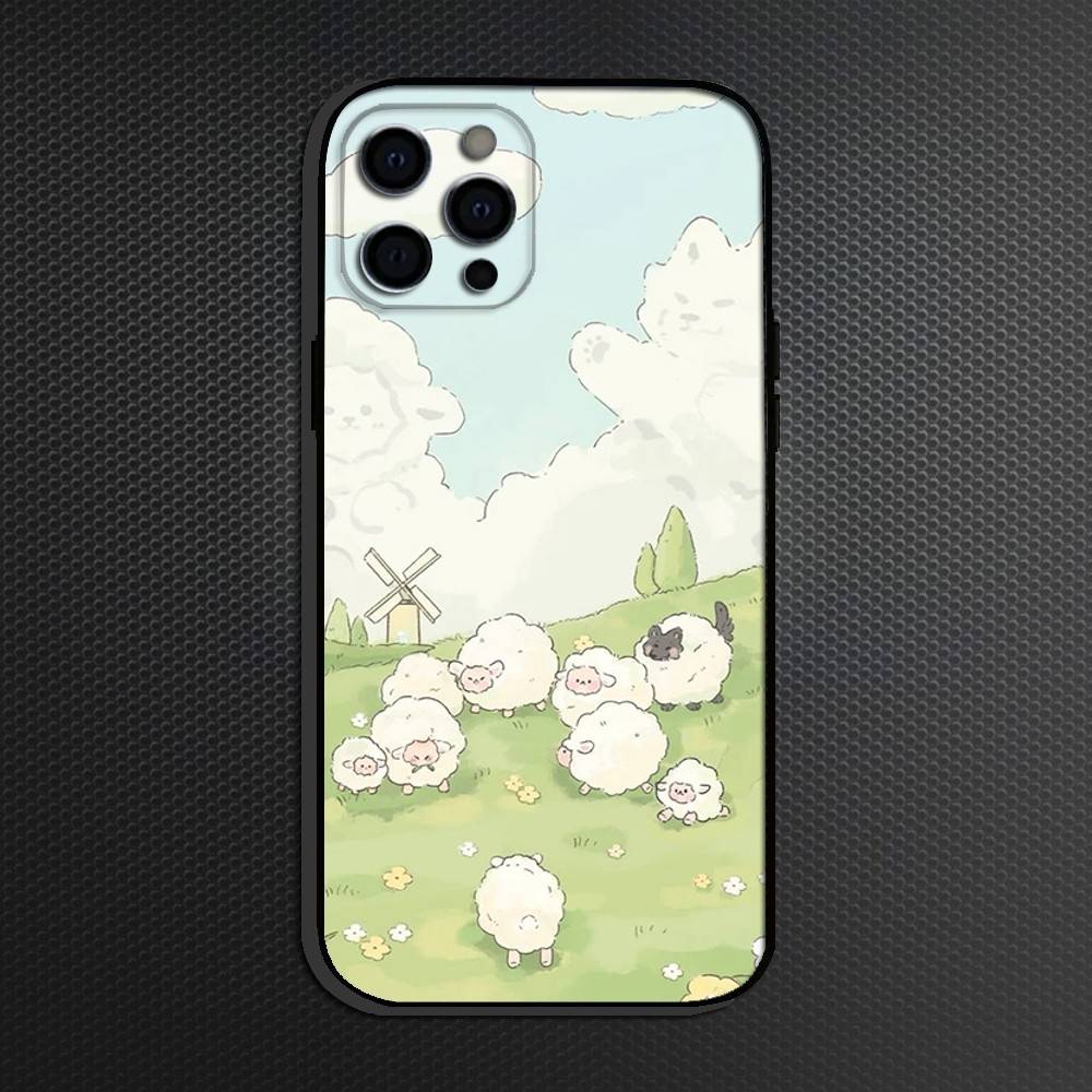 Чехол для телефона "Маленькая овечка" для iPhone 16,15,14,13,12,11 Plus,Pro Max, Другие Мягкий Черный Чехол
