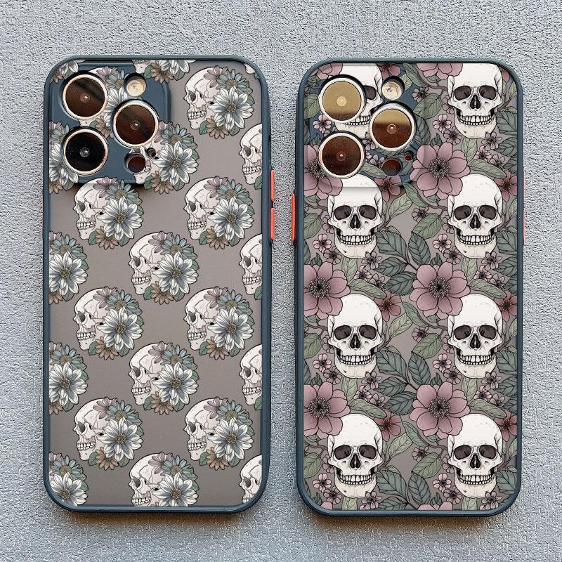 Роскошный чехол для телефона с цветами и черепом для iPhone 15 14 13 12 11 Pro Max 13 12 Mini 8 7 15 14 Plus X XR XS Ударопрочный черный чехол для телефона