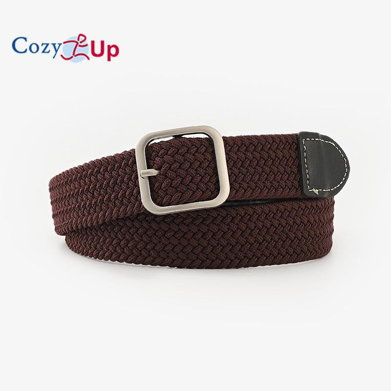 Эластичные плетеные джинсы унисекс с повседневным холщовым ремнем с квадратной пряжкой