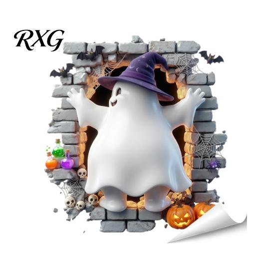 Bat Wall Stickers for Halloween Stickers, 3D Broken Effect with Ghost Skeleton Pumpkin Decals, Self-Adhesive Waterproof Decor Mural Living Room