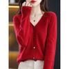 Women Cardigans V-neck Long Sleeve Knitted Outerwear Solid Thin Spring Autumn Sweaters Knitwears Korean Fashion Red Cardigans