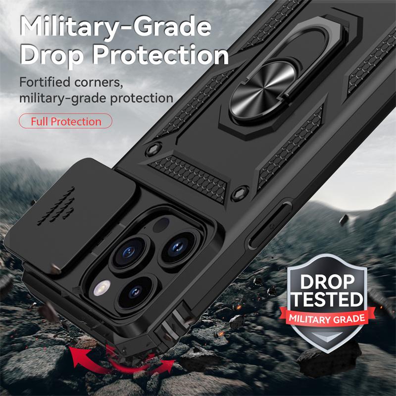 Для iPhone 11 12 13 14 15 Pro Max чехол Slide Camera Armor Phone Cases для iPhone 15 Plus X XS XR 13 14 Pro Stand Ring Back Cover