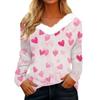 Женская футболка с длинным рукавом с принтом на День святого Валентина, V-образным вырезом, повседневная, свободного кроя
