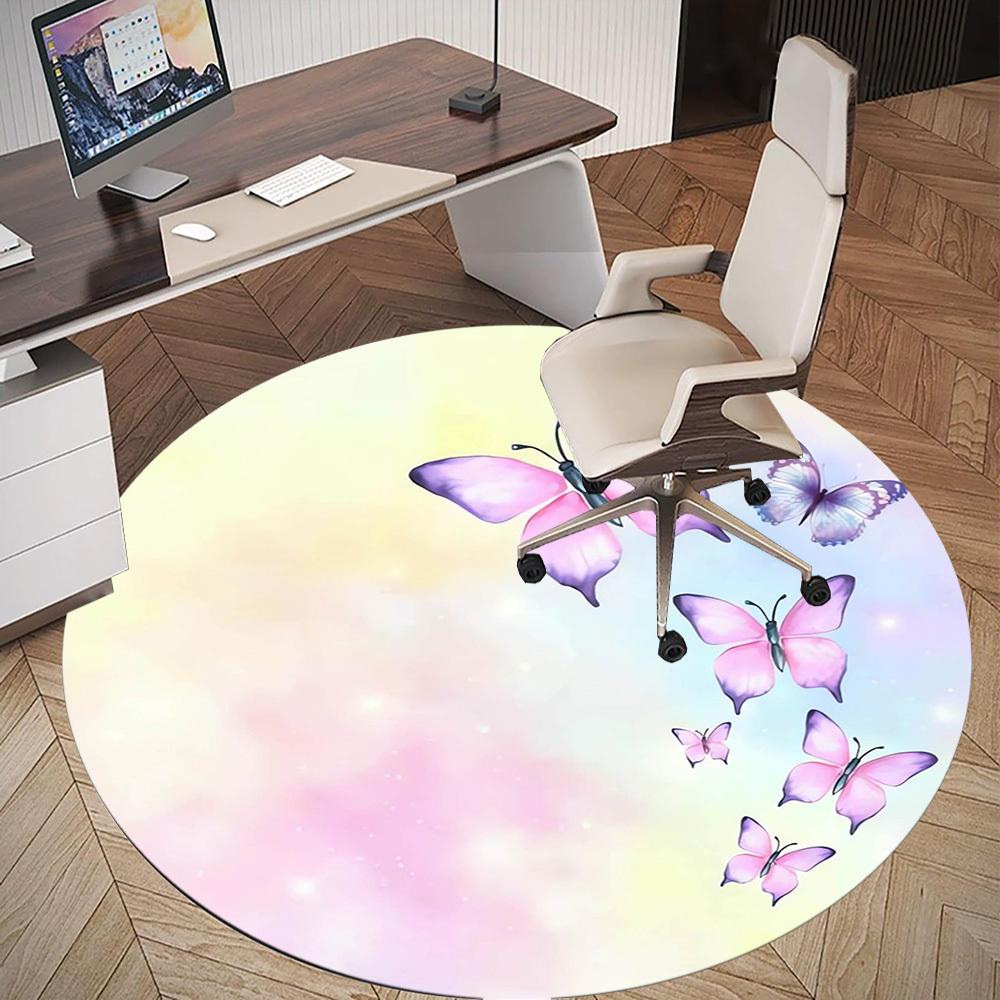 1pc Butterfly, Pastel Round Chair mat Area Rug - Non-Slip, Floor Mat for Office, Bedroom, home decor Christmas Gift p0811333