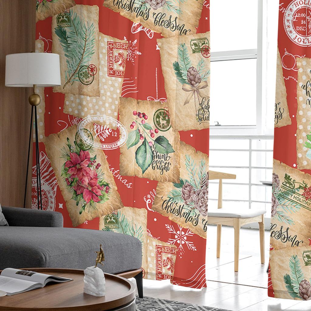 Christmas Retro Envelope Stamp Living Room Transparent Tulle Window Curtain Bedroom Kitchen Decor Veil Drapes Curtains
