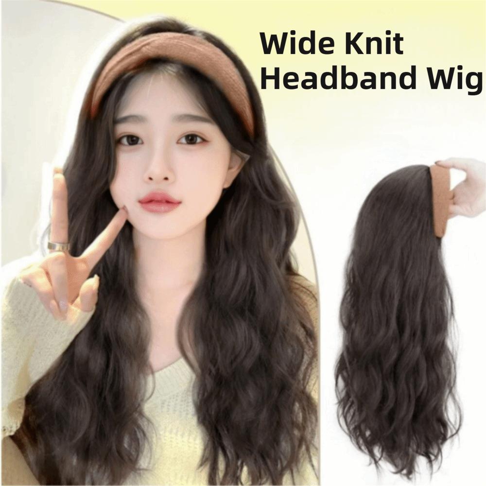 Clip in Half Headband Wig Korean Style Long Wavy Curly  Hair Wide Knit Headband Wig  Party