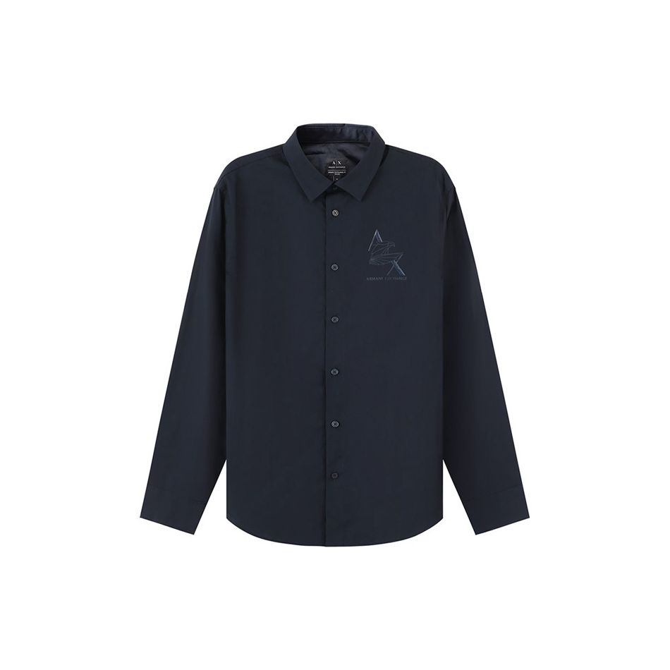 Armani Exchange FW23 Однотонная рубашка с принтом из букв с логотипом, мужская, темно-синяя 6RZC06-ZNXLZ-1510