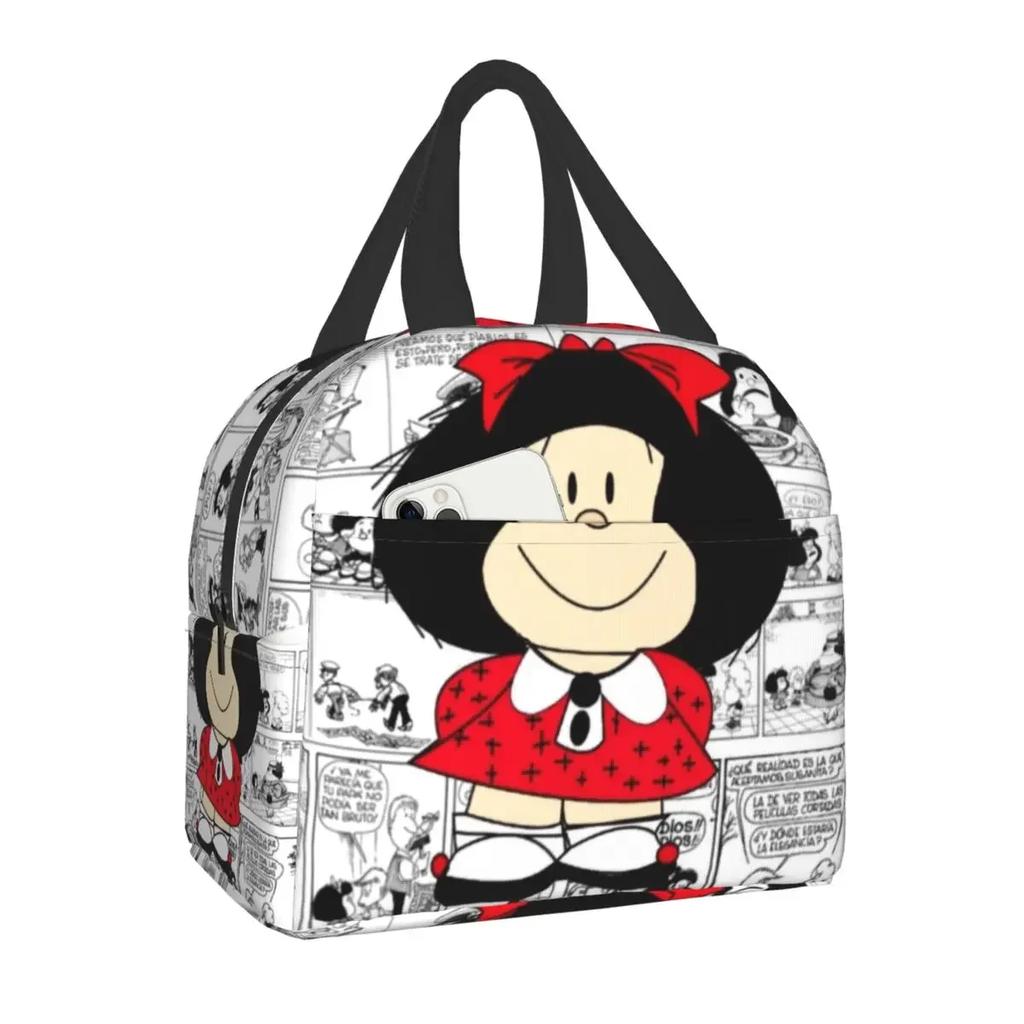 Mafalda Quino Comics Thermal Insulated Lunch Bag Resuable Lunch Box for Women Kids Outdoor Camping Travel Food Storage Bags