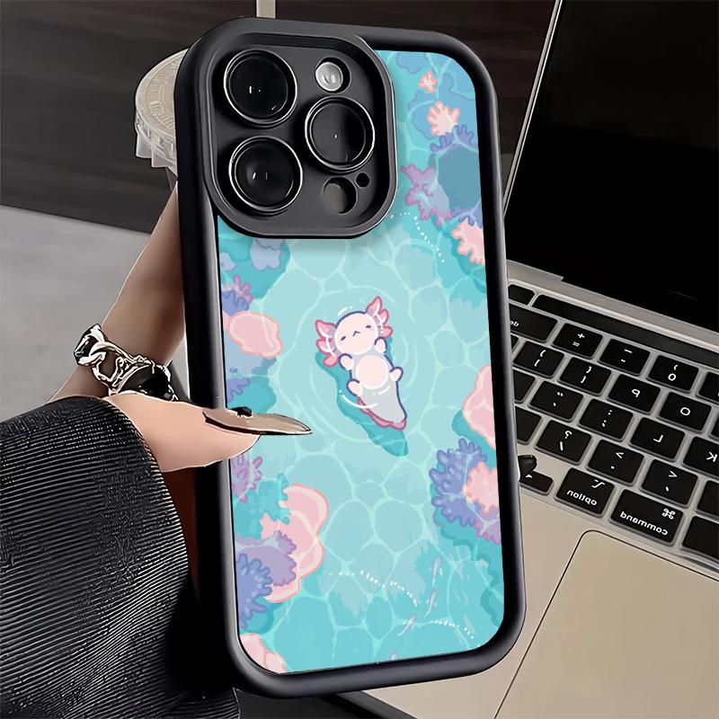 Чехол для телефона iPhone 17 Air 16E 15 16 Pro Max Аксолотль Мультяшный Милый Чехол 14 Plus 13 12 Mini Мягкий Силиконовый Чехол Fundas