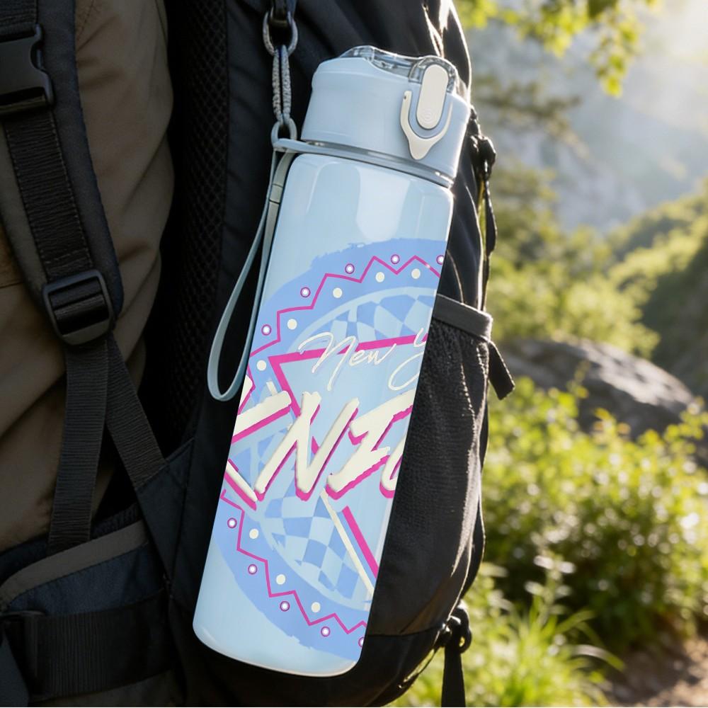 1PC Pink Graffiti Text Art 750ml sports water bottle leakproof straw lid outdoor office home