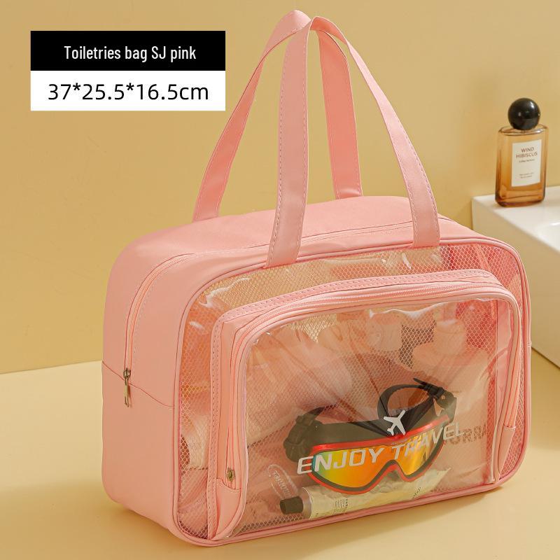 Women's Waterproof Large-Capacity Travel Makeup Bag with Wet/Dry Separation and Transparent Swim Compartment