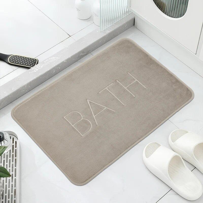 Minimalist Solid-color Bath Entrance Mat "BATH" Letter Design Modern Home Decor Carpet Soft Non-Slip Rug for Living Room