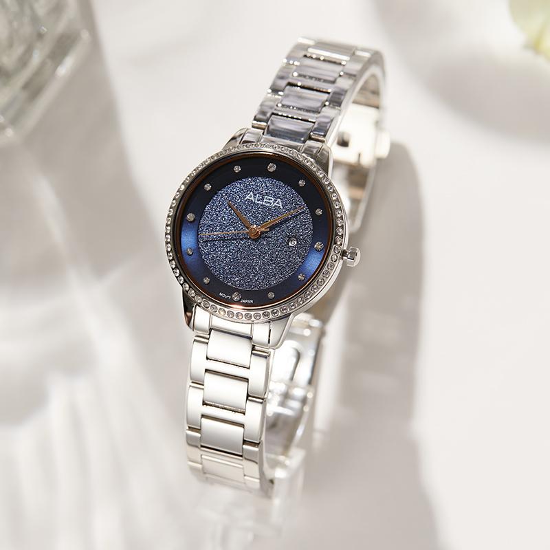 Seiko Серия Alba Элегантные Классические Изысканные Водонепроницаемые Минималистичные Часы Кварцевый Механизм Браслет из Нержавеющей Стали Женские часы Синие AH7W29X1