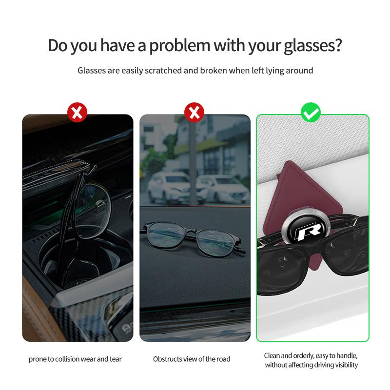 For Volkswagen VW Universal Car Glasses Holder PU Leather Alloy Auto Sunglasses Clip Golf Polo 4 5 6 Passat B5 B6 B7 CC Jetta zr7