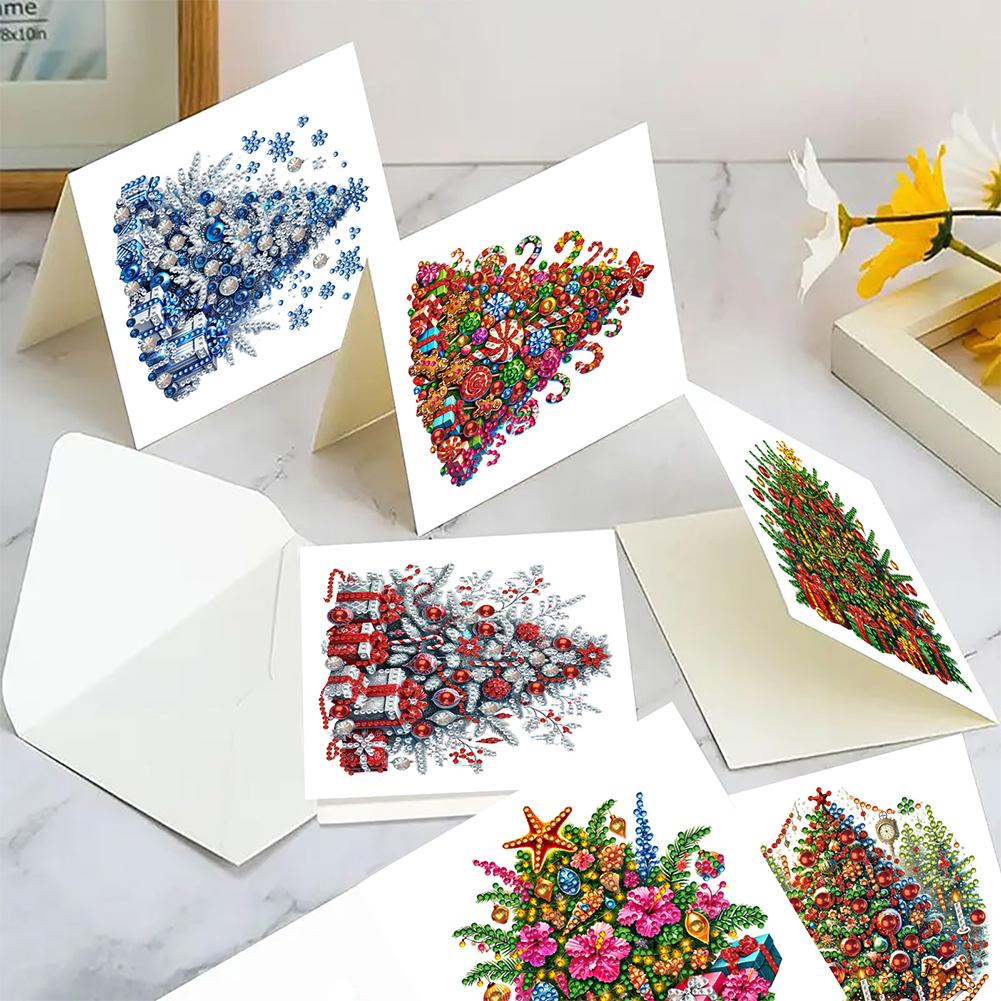 6PCS DIY Xmas Designs Rhinestone Diamond Art Mosaic Postcards Diamond Art Handmade Cards Thank You Cards and Holiday Blessings