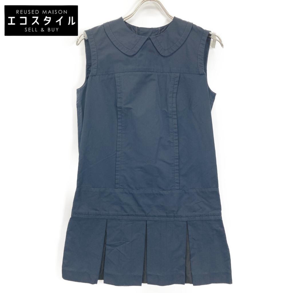 Louis Vuitton 12 Нержавеющая сталь Темно-синий Полиэстер x Шелк Застежка на пуговицы сзади Без рукавов Платье с оборками платье 38 Темно-синийБ/у