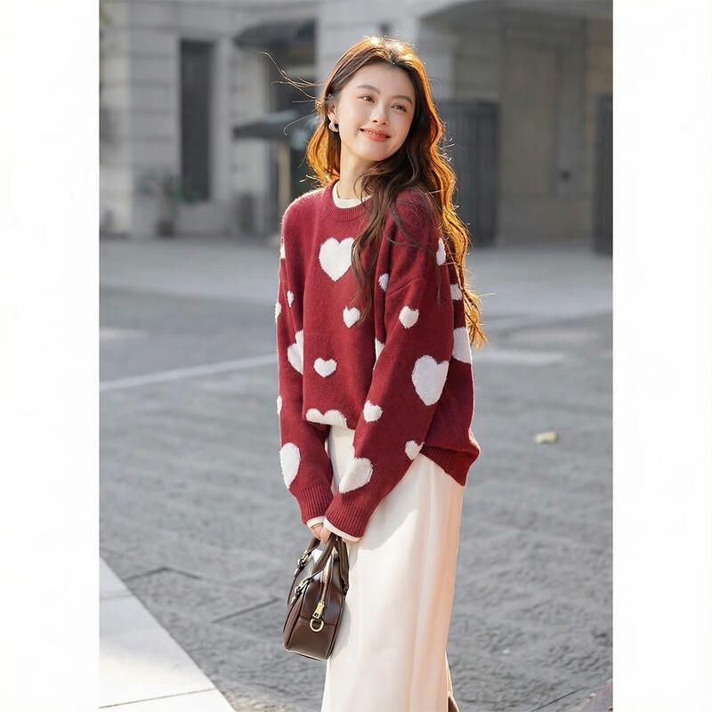 ITISF4 New Year Love Heart Loose Knit Sweater