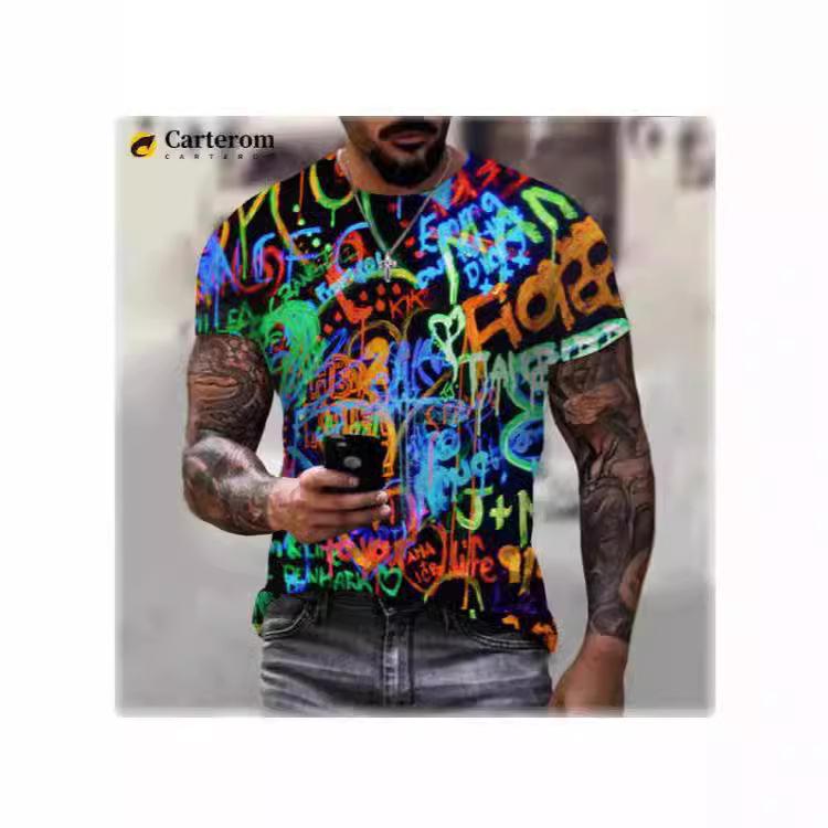 2024 neon graffiti T-shirt for men and women 3D printing casual short-sleeved hip-hop Harajuku street T-shirt
