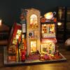 DIY Wooden Book Nook Shelf Insert Kit Chinese Street View Bookends Miniature Building Kits Bookshelf Doll Houses Friends Gifts