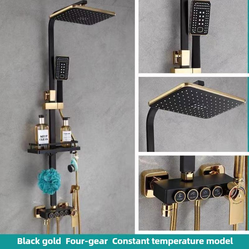 Черный цифровой дисплей Напорная душевая лейка Бытовая ванная комната Термостатический тропический душ Кнопочная душевая лейка Набор